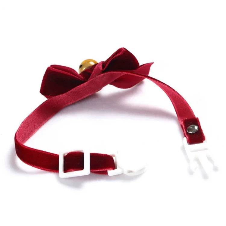 Coleira Ajustável para Animais de Estimação com Laço de Veludo Acessórios para Gato, Cão e Coelho, S 17-30cm Laço, S 17-30cm Laço com Sino