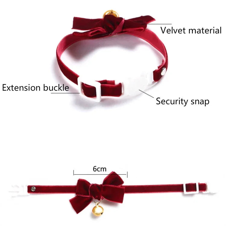 Coleira Ajustável para Animais de Estimação com Laço de Veludo Acessórios para Gato, Cão e Coelho, S 17-30cm Laço, S 17-30cm Laço com Sino
