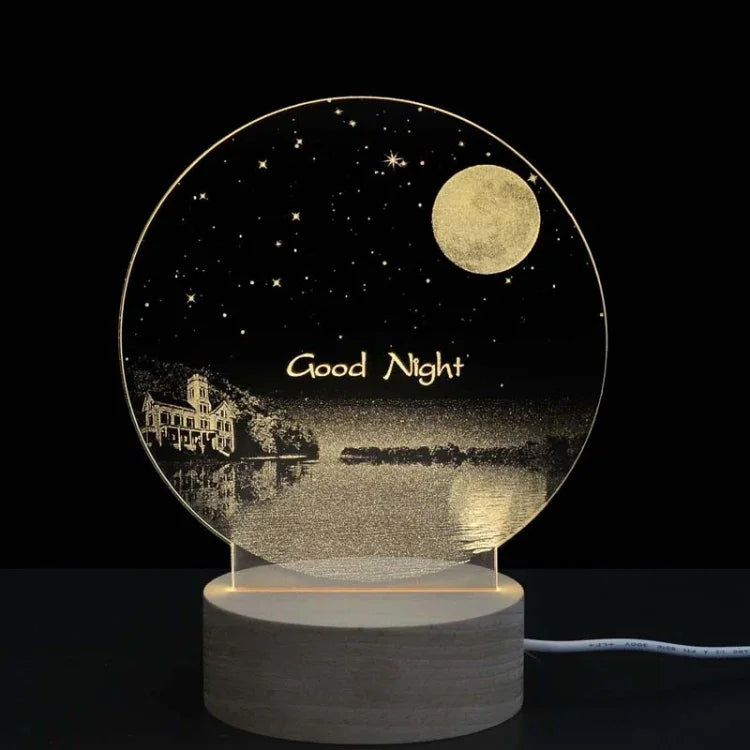 3D Atmosphere Decorative Light Acrylic Inner Carved LED Night Light Creative Girl Table Lamp, Double Deer, Whale Girl, Deer, Cartoon Astronaut, Good Night, Flamingo, Full Moon, Tree Cat, Swan, Stars And Moon, Full Moon Swan, Moon Girl