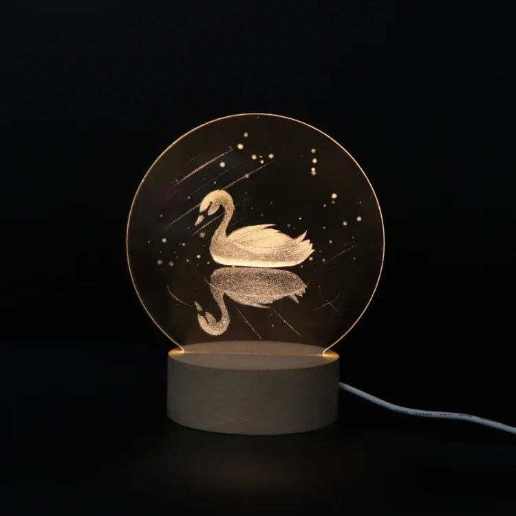 3D Atmosphere Decorative Light Acrylic Inner Carved LED Night Light Creative Girl Table Lamp, Double Deer, Whale Girl, Deer, Cartoon Astronaut, Good Night, Flamingo, Full Moon, Tree Cat, Swan, Stars And Moon, Full Moon Swan, Moon Girl