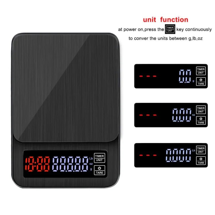 Balança de Café Manual para Uso Doméstico, Balança Inteligente USB com Temporizador, 3kg/0,1g, 5kg/0,1g, 10kg/1g