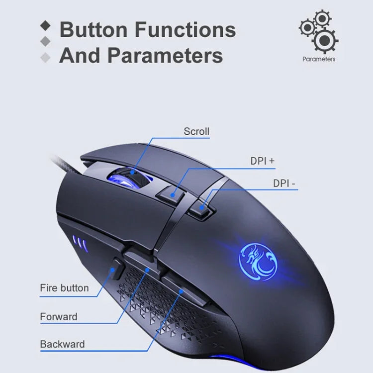 Rato Gaming USB com Fios iMICE T91 8 Teclas 7200DPI Luminoso, Comprimento do Cabo: 1,8m