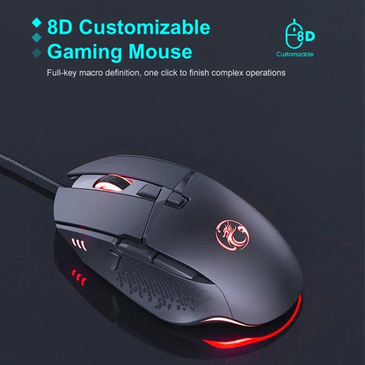Rato Gaming USB com Fios iMICE T91 8 Teclas 7200DPI Luminoso, Comprimento do Cabo: 1,8m