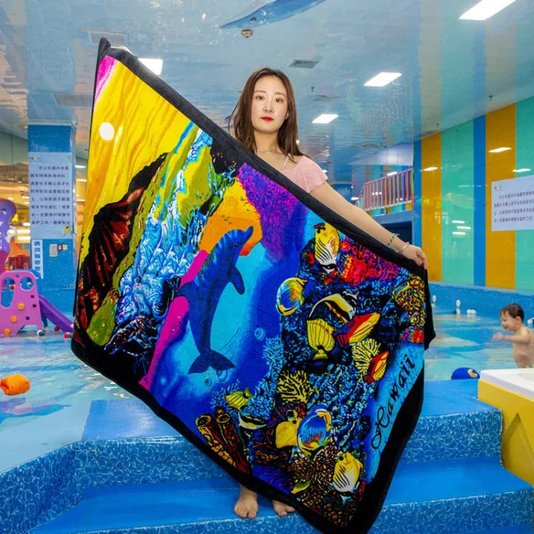 Extra Long Bath Towel Hawaiian Island Style Cotton Beach Cushion Towel 180x105 Cm, Sunset Coconut BT19-2, Beach Sports Car BT19-3, Ocean Carnival BT19-1