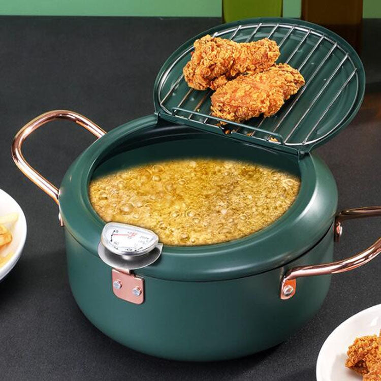 Panela Fritadeira Doméstica Antiaderente com Controlo de Temperatura, Mini Panela de Fritar, 20cm