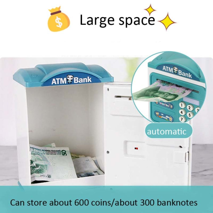 Simulation Password Fingerprint Sensor Unlocking Money Box Automatic Roll Money Safe ATM Piggy Bank, Pink, Blue