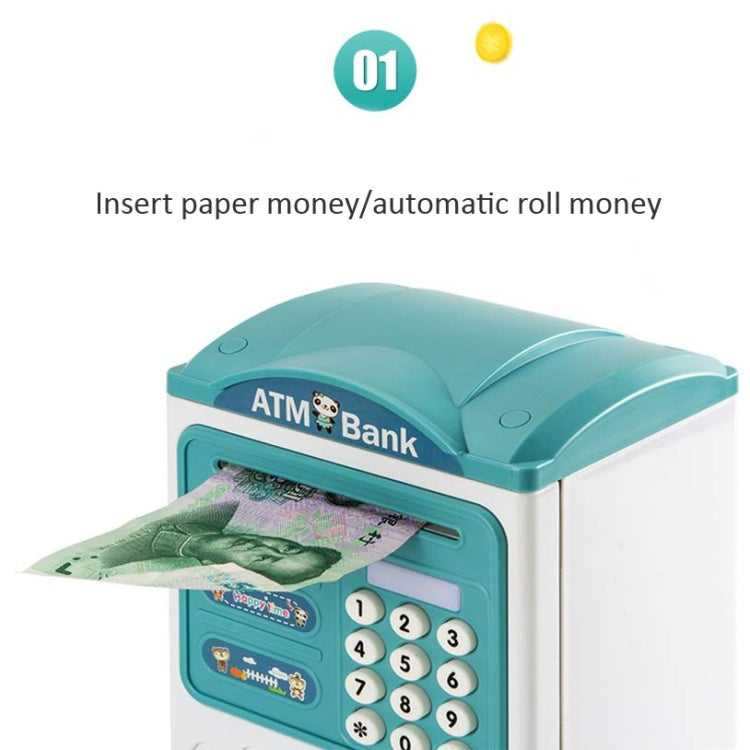Simulation Password Fingerprint Sensor Unlocking Money Box Automatic Roll Money Safe ATM Piggy Bank, Pink, Blue