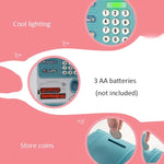 Simulation Password Fingerprint Sensor Unlocking Money Box Automatic Roll Money Safe ATM Piggy Bank, Pink, Blue
