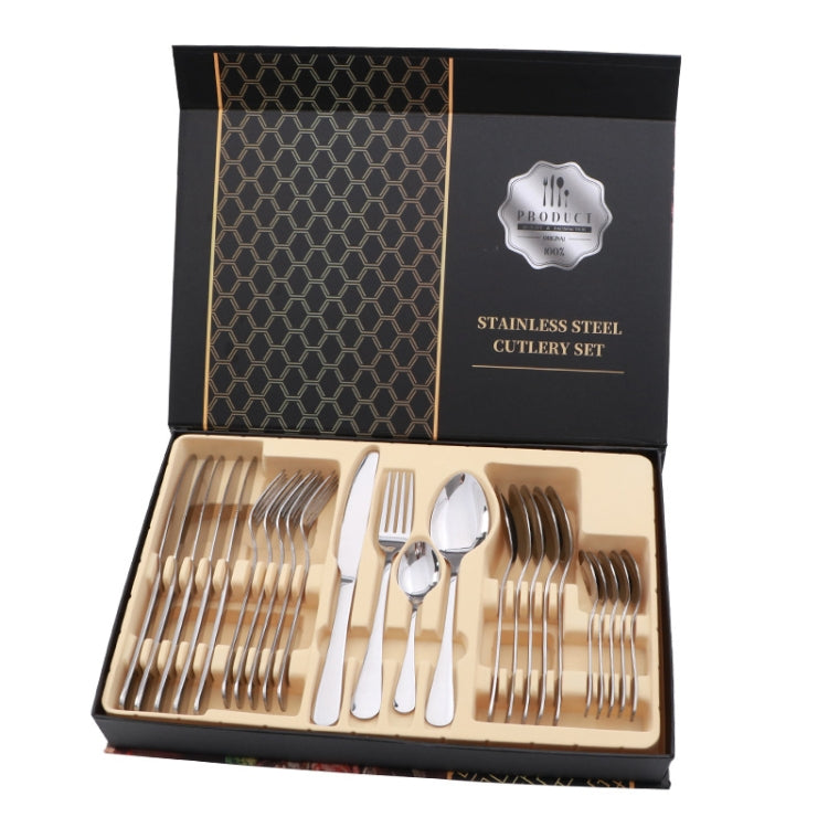 Conjunto de Talheres para Bife Ocidental em Aço Inoxidável 24 em 1, Prateado, Dourado, Ouro Rosé, Cor Arco-Íris, Preto