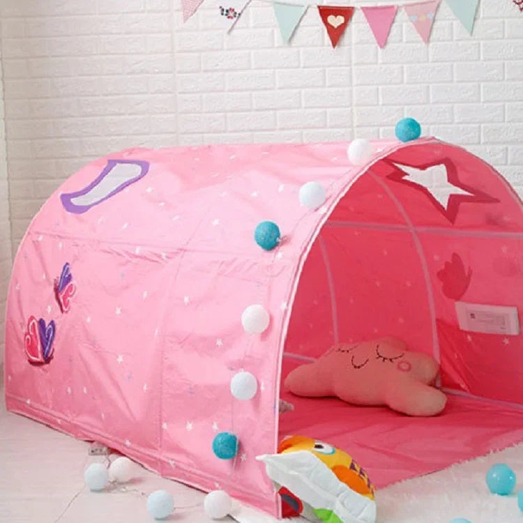 Tenda Casa de Jogo para Crianças para Cama em Casa, Túnel para Rastejar, Rosa, Azul com Rede Mosquiteira, Rosa com Rede Mosquiteira