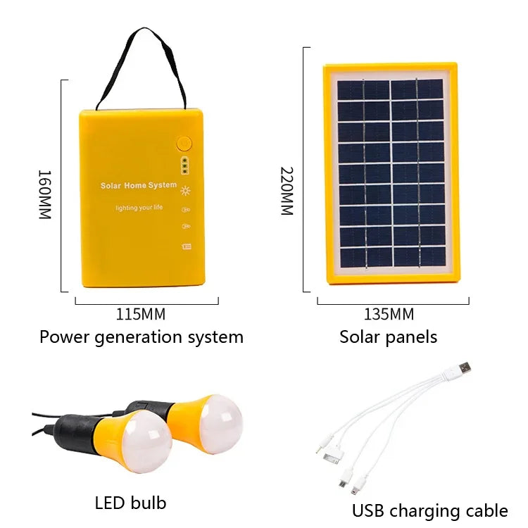 Sistema Solar Pequeno Multifuncional para Casa, Luz de Emergência Portátil, 3W, Amarelo, Verde, Vermelho
