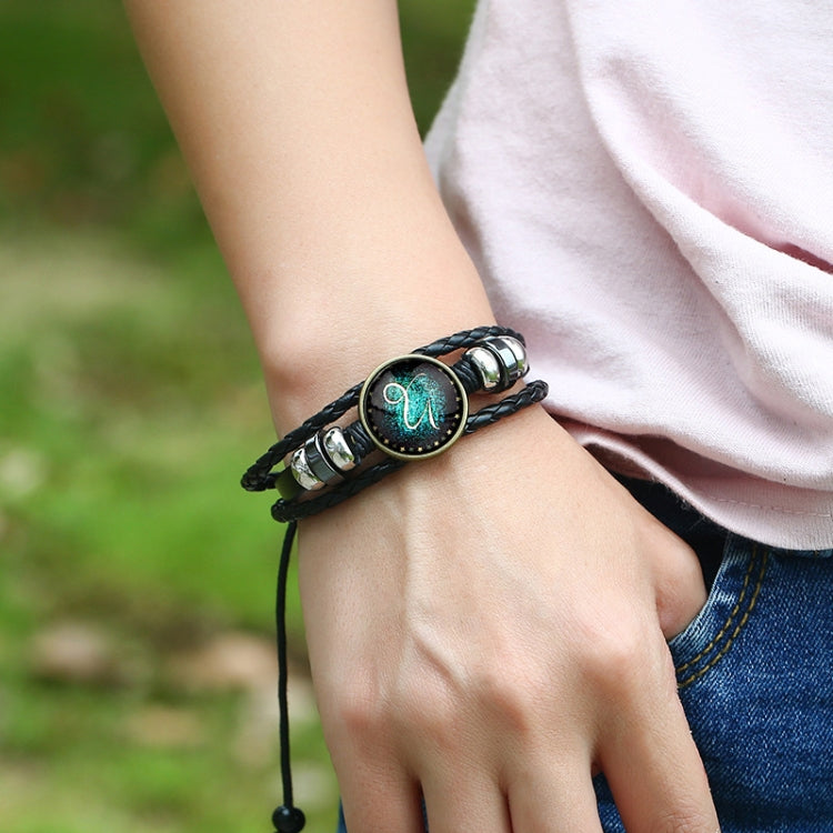 Pulseiras de casal com constelações, bracelete de couro com contas, bracelete trançado retro, Capricórnio