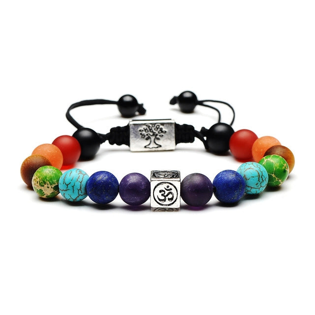 Pulseiras de corda de ioga com pedras e contas multicoloridas da árvore da vida, prata multicolorida, dourado multicolorido