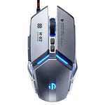 Rato com fios Inphic W-02 para escritório em casa, 6 teclas, programação macro luminosa USB, mecânico para jogos, W-02 (cinzento metálico)