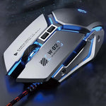 Rato com fios Inphic W-02 para escritório em casa, 6 teclas, programação macro luminosa USB, mecânico para jogos, W-02 (cinzento metálico)