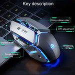 Rato com fios Inphic W-02 para escritório em casa, 6 teclas, programação macro luminosa USB, mecânico para jogos, W-02 (cinzento metálico)