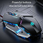 Rato com fios Inphic W-02 para escritório em casa, 6 teclas, programação macro luminosa USB, mecânico para jogos, W-02 (cinzento metálico)