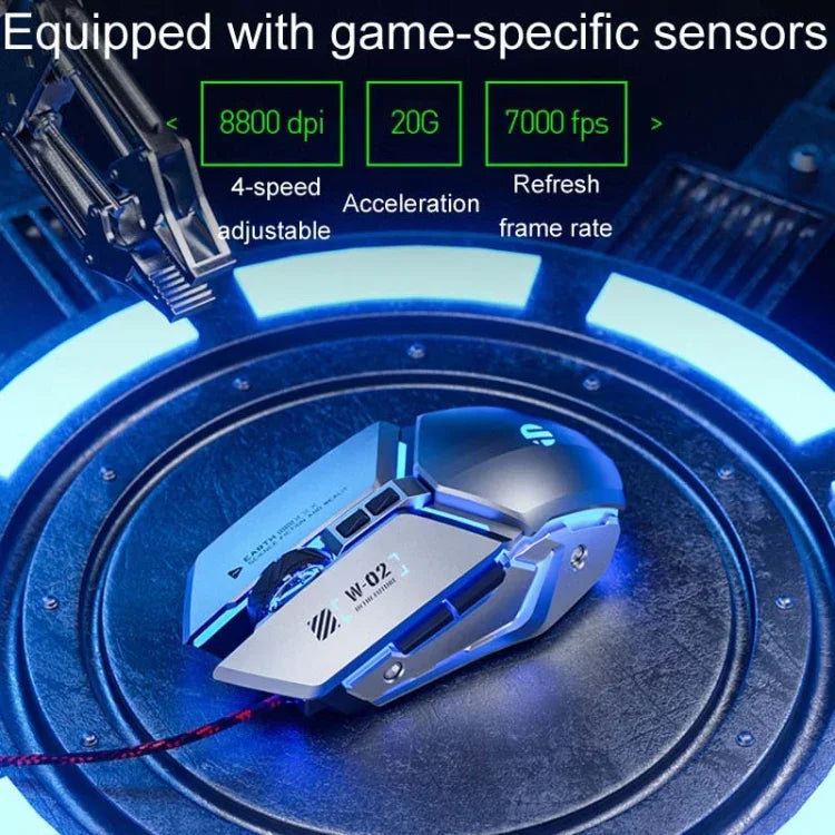Rato com fios Inphic W-02 para escritório em casa, 6 teclas, programação macro luminosa USB, mecânico para jogos, W-02 (cinzento metálico)
