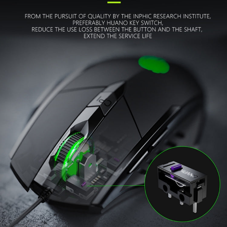 Rato com fios iluminado Inphic PW1 para jogos, definição macro silenciosa, comprimento do cabo: 1,5 m, versão silenciosa preta para negócios, versão silenciosa preta para jogos, versão silenciosa cinzento titânio para jogos