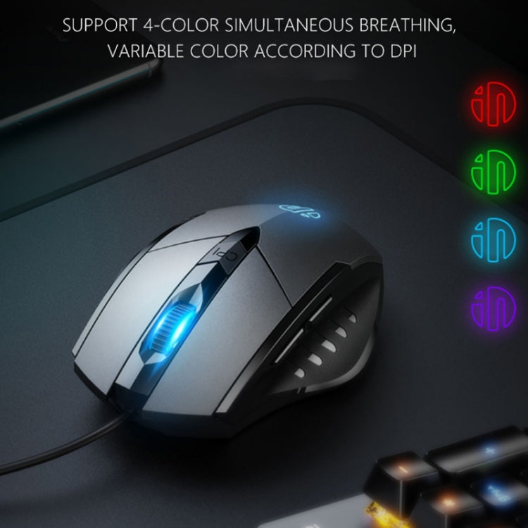 Rato com fios iluminado Inphic PW1 para jogos, definição macro silenciosa, comprimento do cabo: 1,5 m, versão silenciosa preta para negócios, versão silenciosa preta para jogos, versão silenciosa cinzento titânio para jogos