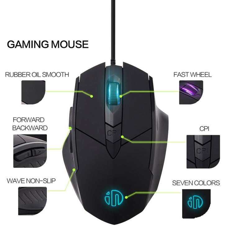 Rato com fios iluminado Inphic PW1 para jogos, definição macro silenciosa, comprimento do cabo: 1,5 m, versão silenciosa preta para negócios, versão silenciosa preta para jogos, versão silenciosa cinzento titânio para jogos