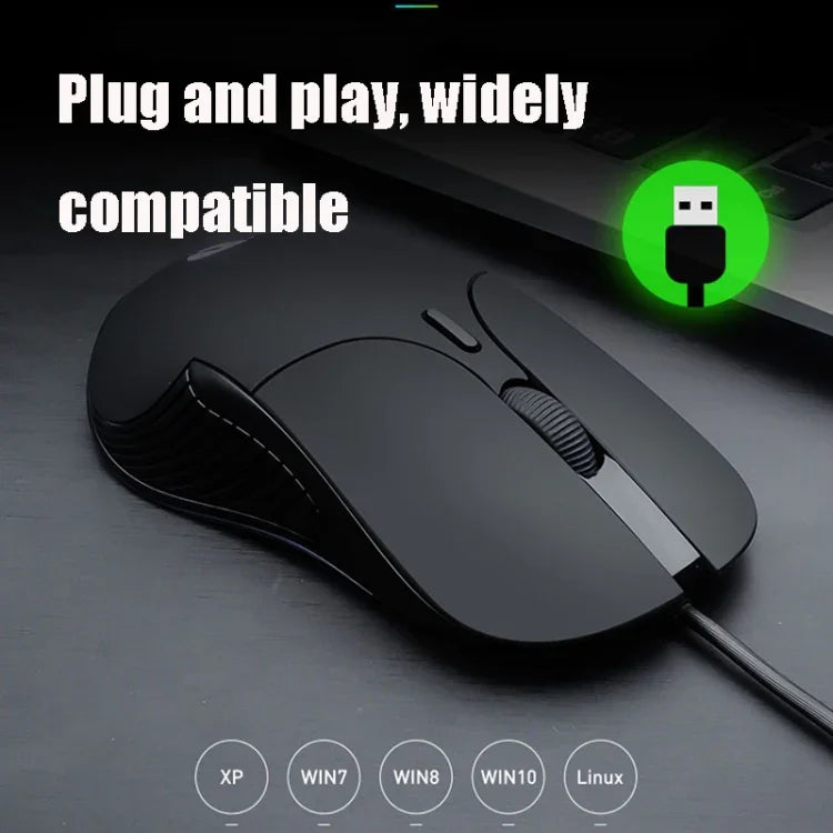 Rato com fios Inphic PB1 para escritório e jogos, definição macro silenciosa, comprimento do cabo: 1,5 m, luz respiratória clássica traseira, luz respiratória branca mate