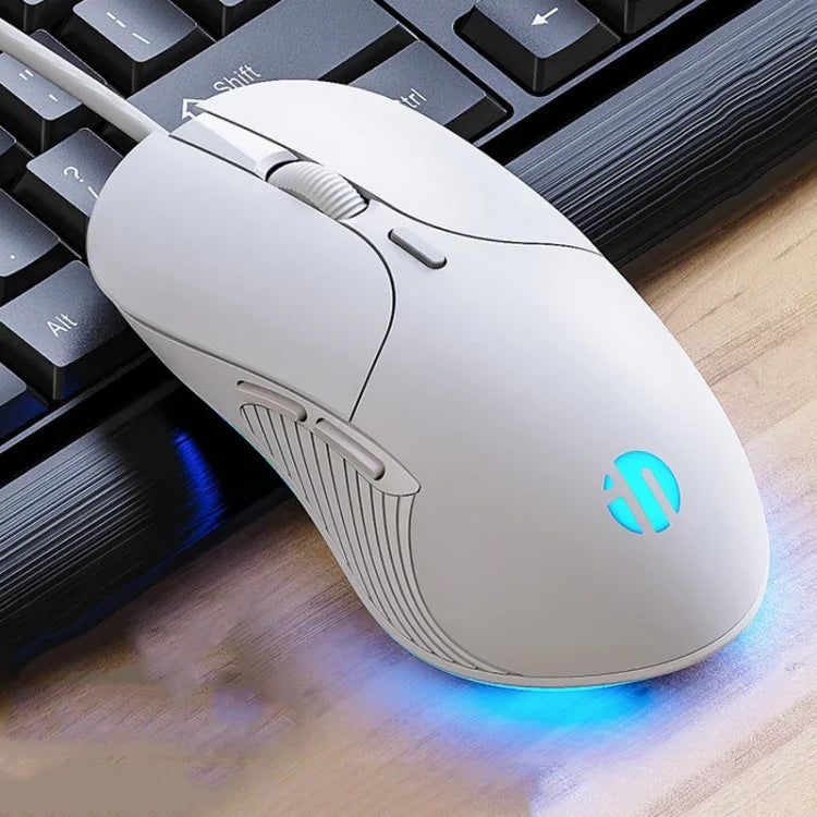 Rato com fios Inphic PB1 para escritório e jogos, definição macro silenciosa, comprimento do cabo: 1,5 m, luz respiratória clássica traseira, luz respiratória branca mate
