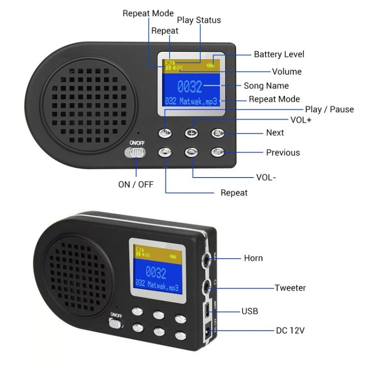 Reprodutor eletrónico de chamadas para pássaros para exterior MP3 com comando remoto sem fios, ficha US, ficha EU