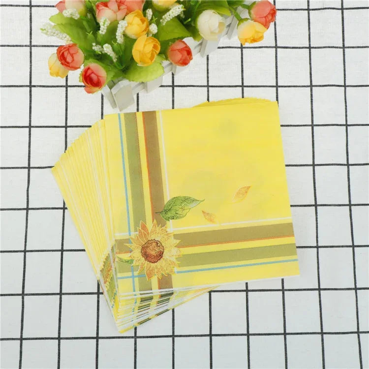 Guardanapo de Decoração para Festa com Estampa Colorida, Lenço Facial, Girassol Amarelo