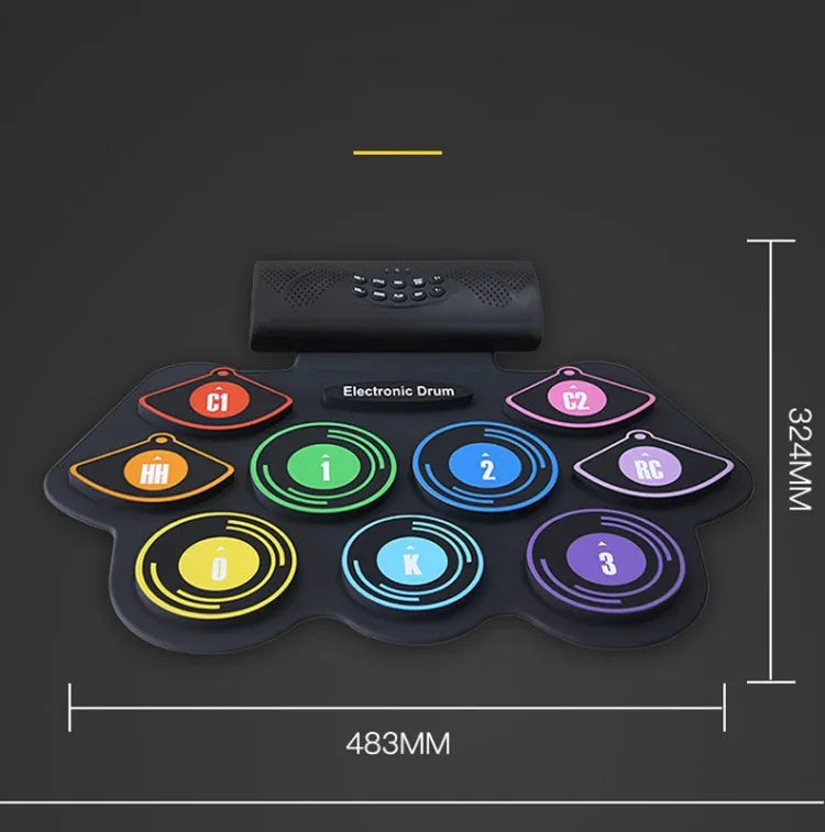 Bateria de Lítio Recarrregável Conjunto de Bateria de Bateria Eletrónica Colorida de Tambor Enrolado à Mão em Silicone, MD862C