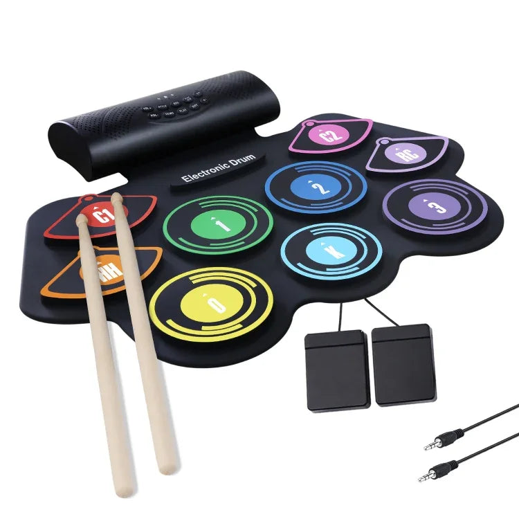 Bateria de Lítio Recarrregável Conjunto de Bateria de Bateria Eletrónica Colorida de Tambor Enrolado à Mão em Silicone, MD862C