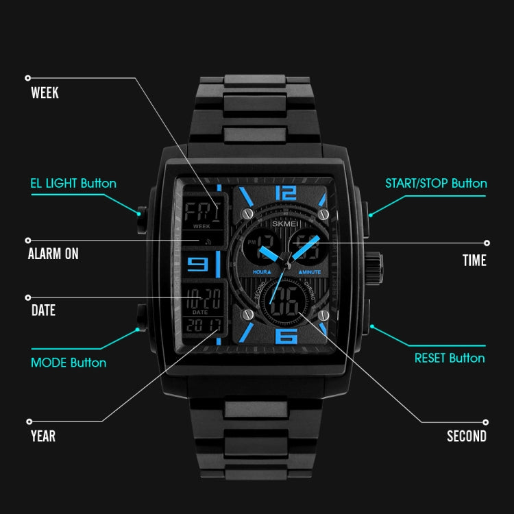 SKMEI 1274 Relógio Electrónico Masculino de Moda Multifuncional para Desporto ao Ar Livre, Vermelho, Azul, Preto, Dourado