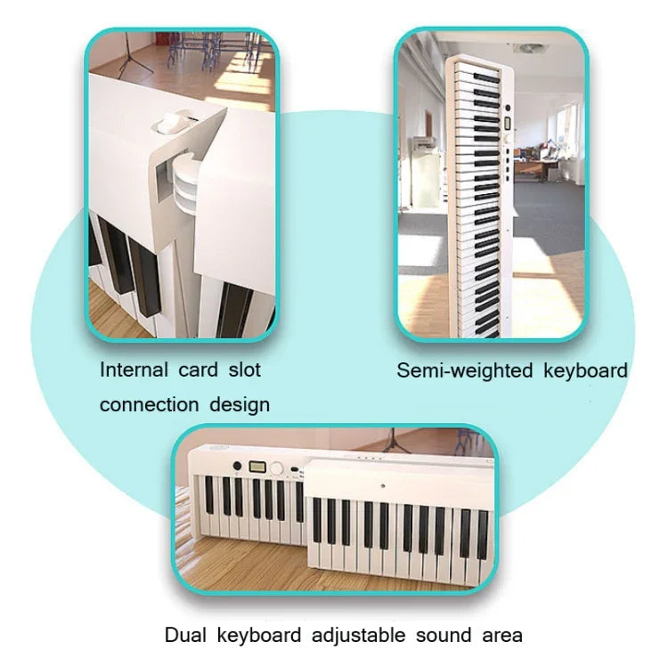 Teclado Piano Eletrónico Portátil Dobrável Wersi de 88 Teclas para Iniciantes Praticar Piano, Ficha CN, USB Branco, USB Preto
