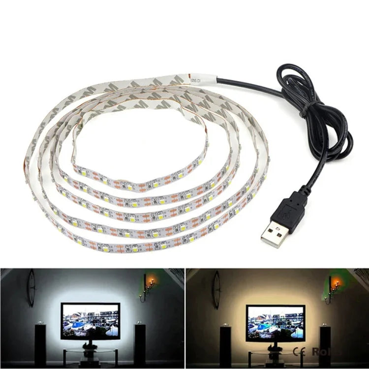 Luz de Tira LED Epóxi SMD 2835 Alimentada por USB Lâmpada Decorativa de Mesa de Natal para Iluminação de Fundo de TV, 1m, 5m