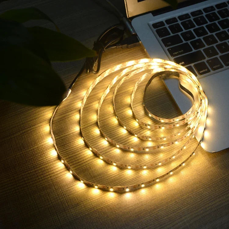 Luz de Tira LED Epóxi SMD 2835 Alimentada por USB Lâmpada Decorativa de Mesa de Natal para Iluminação de Fundo de TV, 1m, 5m