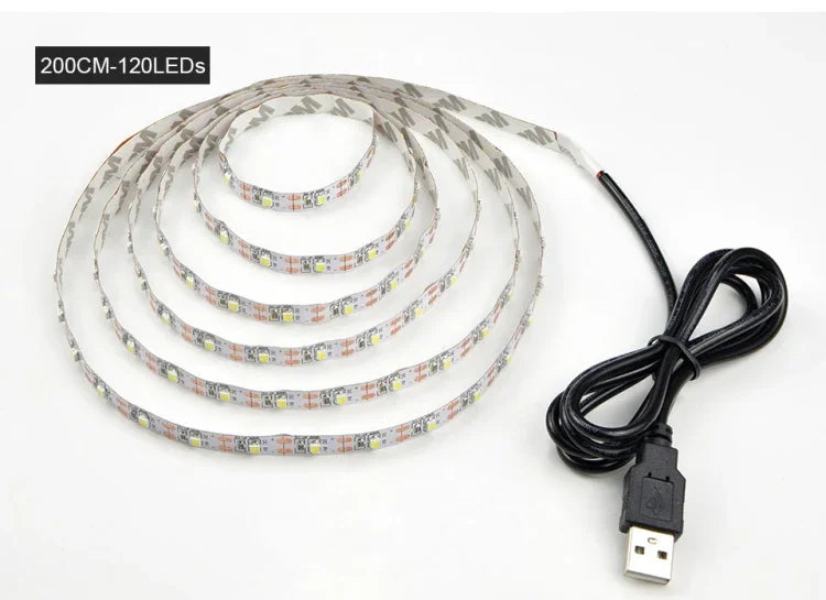 Luz de Tira LED Epóxi SMD 2835 Alimentada por USB Lâmpada Decorativa de Mesa de Natal para Iluminação de Fundo de TV, 1m, 5m