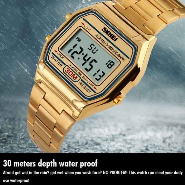 SKMEI 1123 Men Business Lightweight Watch Waterproof Steel Band Electronic Watch, Blue, Rose Gold, Coffee Gold