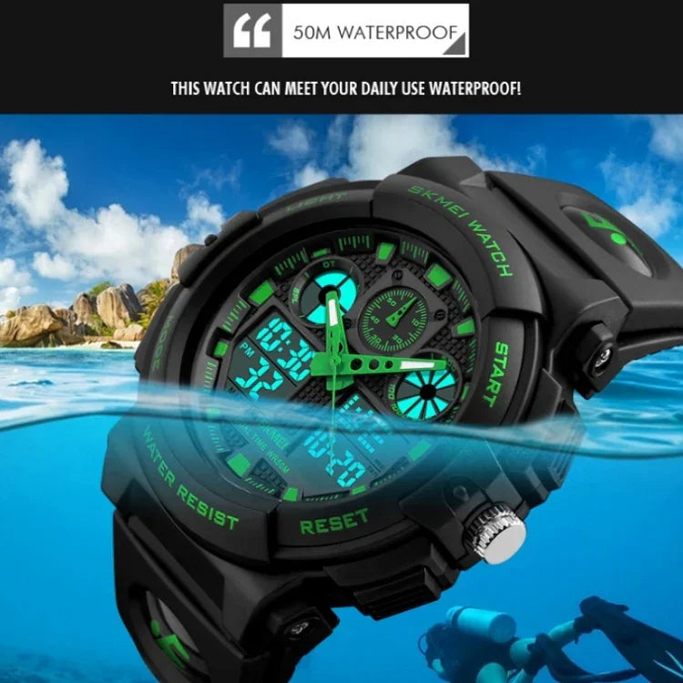 SKMEI 1270 Relógio Digital Masculino Impermeável com Dupla Exibição para Desporto ao Ar Livre, Vermelho, Verde, Azul, Cinzento, Dourado