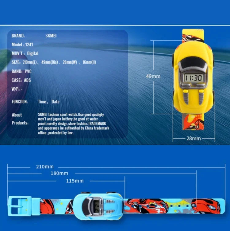 SKMEI 1241 Relógio Digital Infantil de Moda com Desenho Animado de Carro, Amarelo, Vermelho, Azul, Preto, Azul Claro