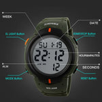 Relógio Digital Desportivo Masculino SKMEI 1068 à Prova de Água para Exterior, Estudante, Moda, Vermelho, Verde, Azul, Preto, Titânio, Dourado, Verde Exército