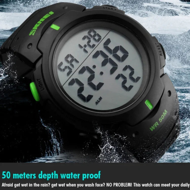 Relógio Digital Desportivo Masculino SKMEI 1068 à Prova de Água para Exterior, Estudante, Moda, Vermelho, Verde, Azul, Preto, Titânio, Dourado, Verde Exército