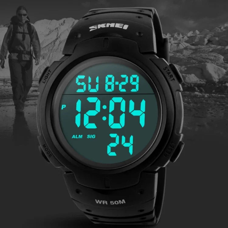 Relógio Digital Desportivo Masculino SKMEI 1068 à Prova de Água para Exterior, Estudante, Moda, Vermelho, Verde, Azul, Preto, Titânio, Dourado, Verde Exército