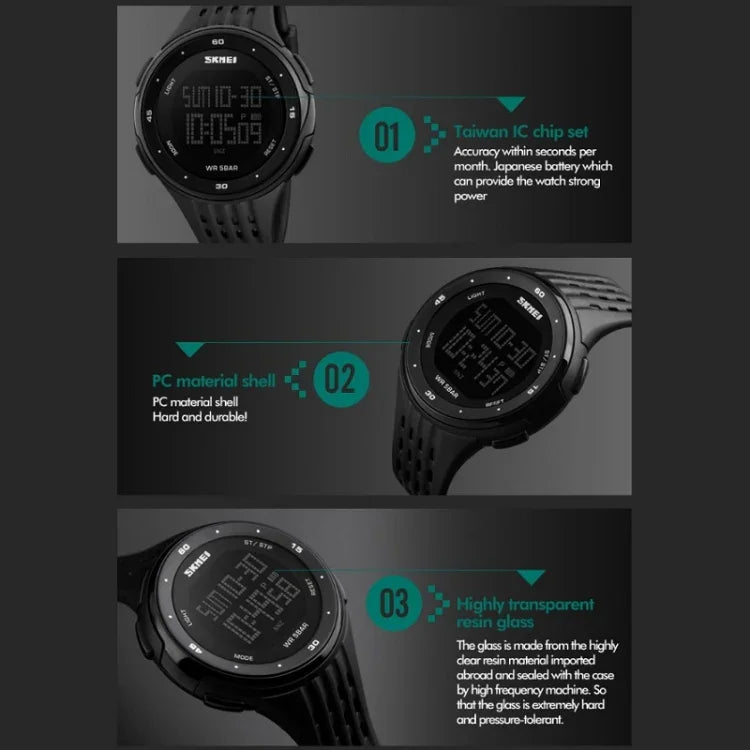 Relógio Eletrónico Multifuncional Masculino SKMEI 1219 Relógio Desportivo para Exterior, Verde, Azul, Preto, Ouro Rosa, Prateado