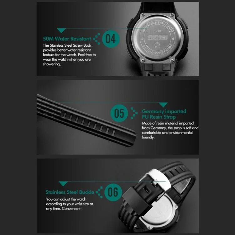 Relógio Eletrónico Multifuncional Masculino SKMEI 1219 Relógio Desportivo para Exterior, Verde, Azul, Preto, Ouro Rosa, Prateado