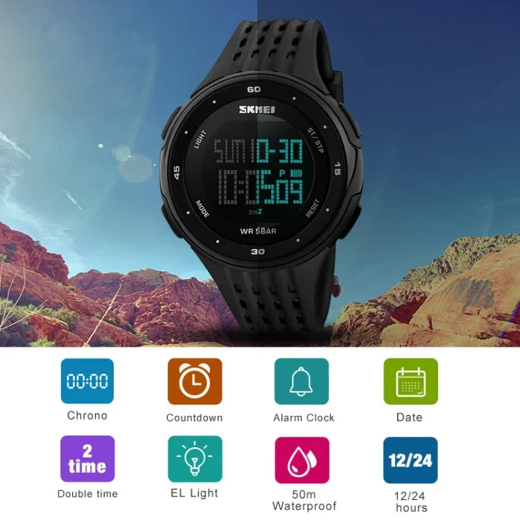 Relógio Eletrónico Multifuncional Masculino SKMEI 1219 Relógio Desportivo para Exterior, Verde, Azul, Preto, Ouro Rosa, Prateado