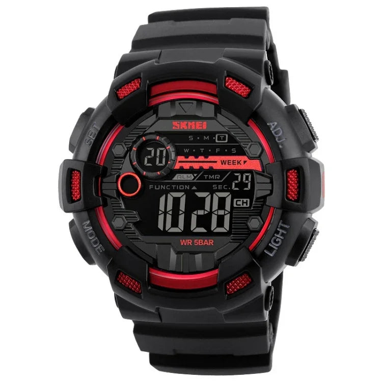 Relógio Desportivo Masculino SKMEI 1243 Relógio Digital à Prova de Água para Exterior, Vermelho, Preto, Dourado