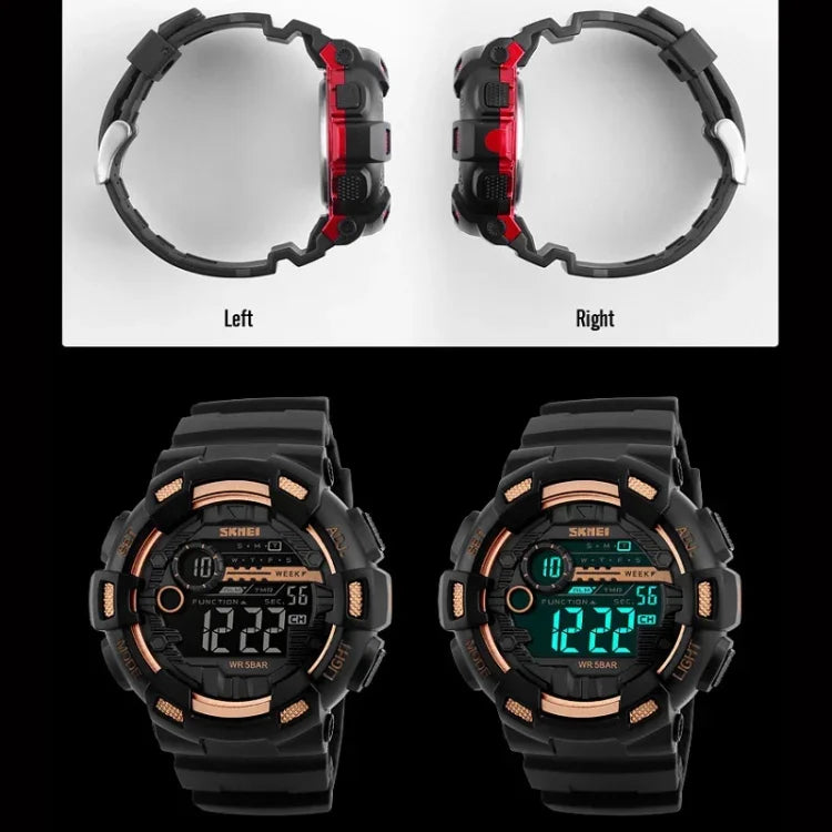 Relógio Desportivo Masculino SKMEI 1243 Relógio Digital à Prova de Água para Exterior, Vermelho, Preto, Dourado