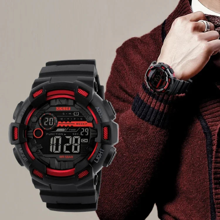 Relógio Desportivo Masculino SKMEI 1243 Relógio Digital à Prova de Água para Exterior, Vermelho, Preto, Dourado