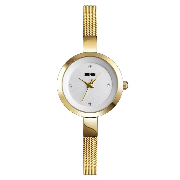 Relógio Casual de Negócios Feminino SKMEI 1390 Pulseira de Aço Relógio de Quartzo Leve, Ouro Rosa, Dourado, Prateado