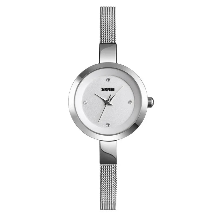 Relógio Casual de Negócios Feminino SKMEI 1390 Pulseira de Aço Relógio de Quartzo Leve, Ouro Rosa, Dourado, Prateado